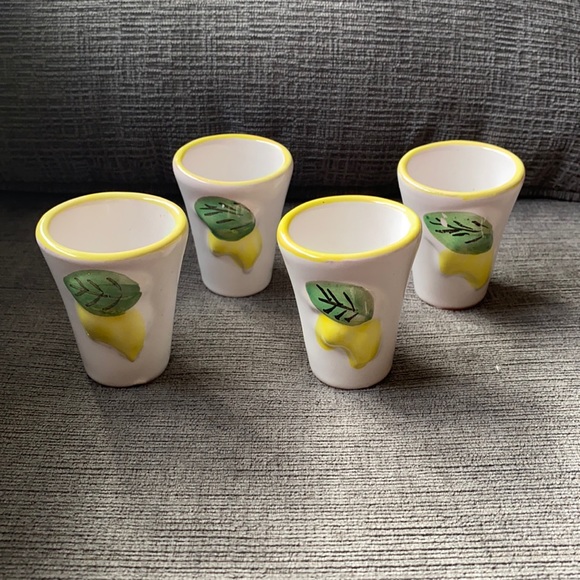 Set of 4 Vtg Italy Vietri Toschi Limoncello Lemon Pottery Shot Glasses Hand Made